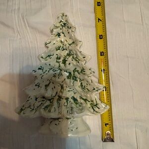 Ceramic Vintage Christmas Tree Dish- Green and White